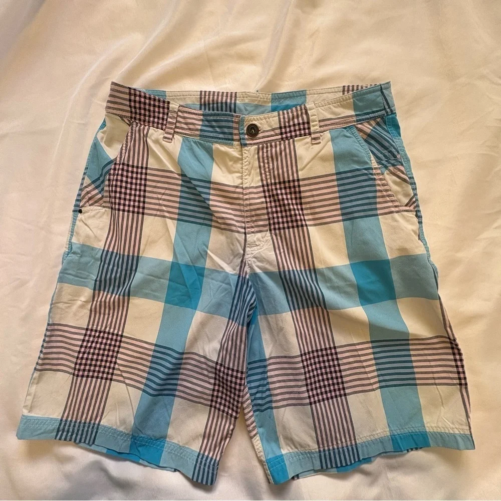 Lululemon Athletica Men’s Size 36 Plaid Blue White Pink Flat Front Shorts